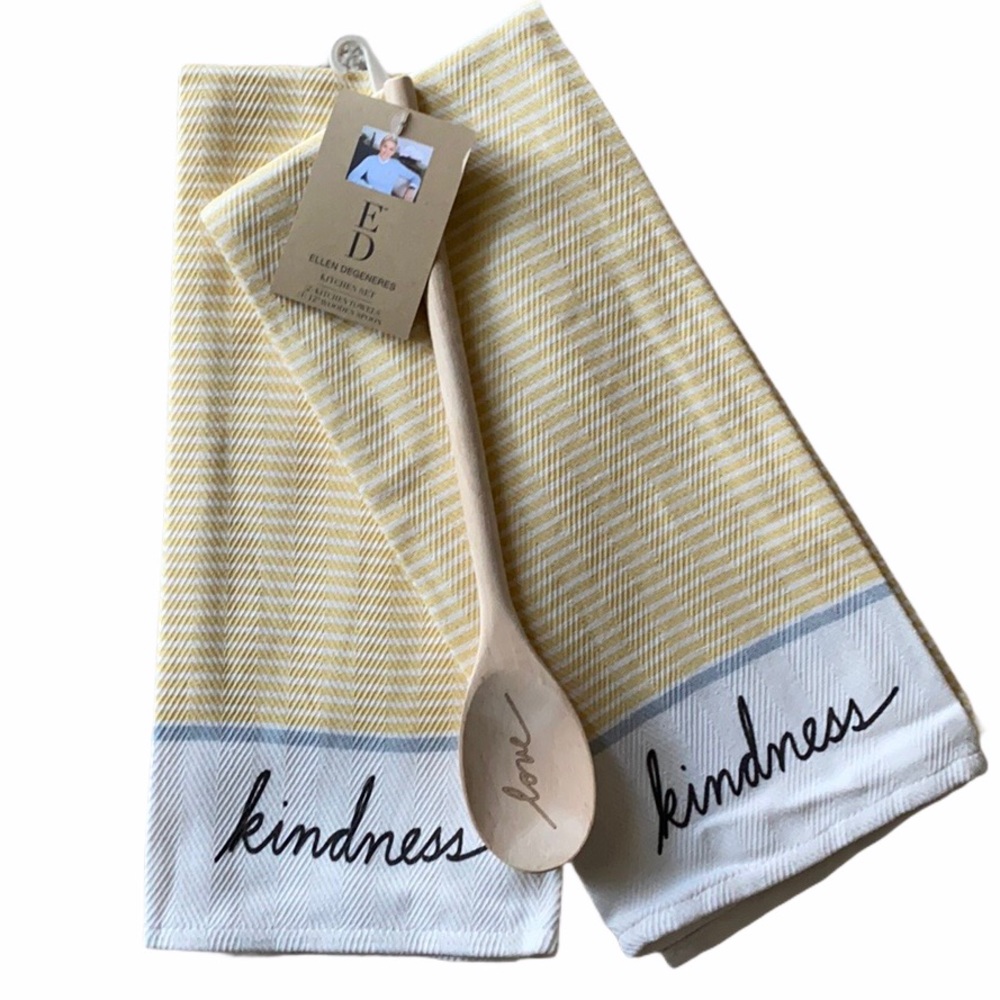 2 LEFT - NEW ED kitchen towel/wooden spoon set kindness